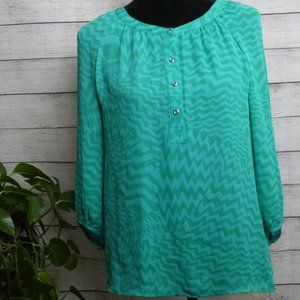 BANANA REPUBLIC Blouse XS Chevron Blue Green